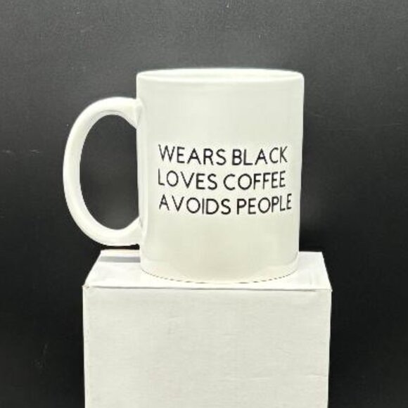 NIB "Wears Black Loves Coffee Avoids People" Ceramic Coffee Mug Boxed - Picture 2 of 8
